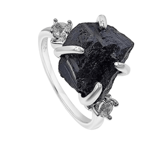 Uniquelan Jewelry Raw Black Tourmaline Ring