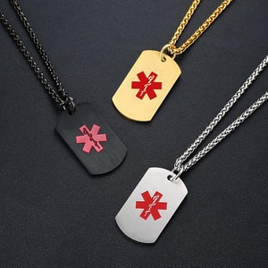 Medical Alert Necklace Custom Engraved Emergency ID