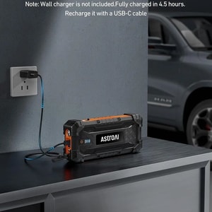 AstroAI S8 Ultra Car Jump Starter - 4000A Peak, 24000 mAh, USB Quick Charge, Compatible with 10.0L Gas & 8.0L Diesel Engines