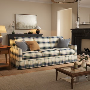 Elegant 3 Seater Striped Sofa with Removable Covers and Skirted Base