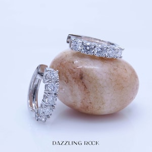 10K White Gold Round Lab Grown White Diamond Ladies Huggies Hoop Earrings