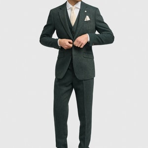 Thomas Lush Olive Tweed Three Piece Suit