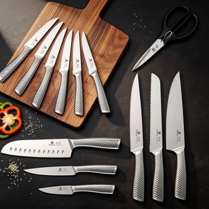 14-Piece Knife Set with Sharpener and Block Japanese Knife Set