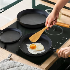 Cast Iron Non Stick Pans 3-Piece Skillets with Removable Wooden Handles H3