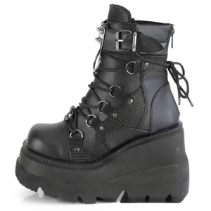 Women&lsquo;s Dark Monoblock Wedges Lace Up Platform Boots