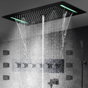 Matte Black Modern Wall-Mounted Rainfall Shower System