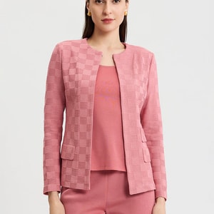 Tailored Tonal Checkered Knit Jacket