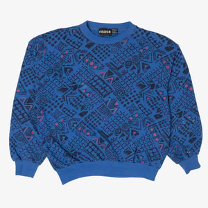 Vintage Blue Visage Geometric Pattern Sweatshirt (1990s)