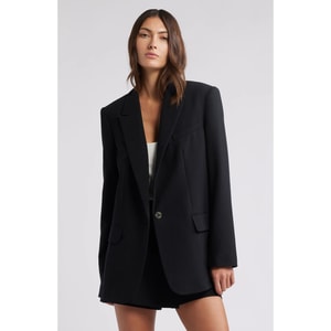 SoloveDress Women's Black Solid Single Button Notch Lapel Blazer