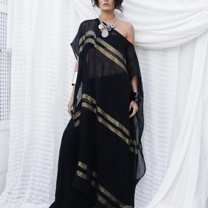Athena Linen Kaftan in Black & Gold