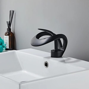 Creative Hollow Design Solid Brass Waterfall Faucet Black