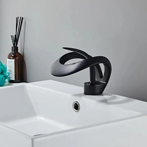 LED Waterfall Bathroom Faucet &ndash; Matte Black Widespread Dual Handle