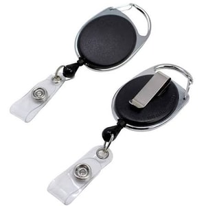 Retractable ID Badge Reel with Carabiner Hook & Strap Clip