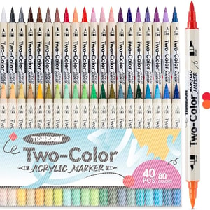 TRANSON 80 Colors Acrylic Paint Marker Set, 40 Pieces of Dual-tip Acrylic Paint Pens with Brush Tips Versatile