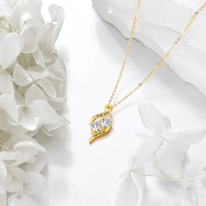 10K White Gold Heart Cut Cubic Zirconia Personalized Birthstone & Heart & Infinity Symbol Pendant Necklace with Engraved Word