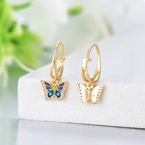 10K White Gold Moissanite Butterfly Drop Earrings