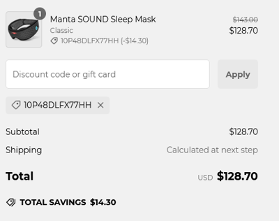 Proof of working Manta Sleep coupon codes and where to put or use Manta Sleep coupon, added on 2025-01-13 00:00:00.