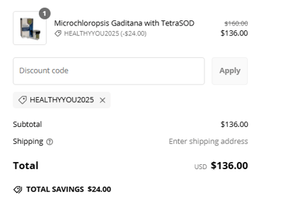 Proof of working Global Phytoplankton Alliance promo codes and where to put or use Global Phytoplankton Alliance coupon, added on 2025-03-04 03:47:44.