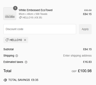 Proof of working EcoTowels voucher codes and where to put or use EcoTowels coupon, added on 2024-12-30 00:00:00.