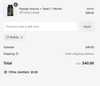 Proof of working Popstar Labs coupon codes and where to put or use Popstar Labs coupon, added on 2024-12-23 00:00:00.