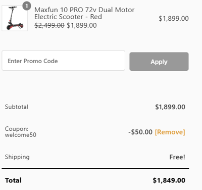 Proof of working MaxFun Scooter promo codes and where to put or use MaxFun Scooter coupon, added on 2025-02-07 00:00:00.