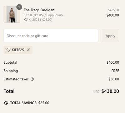 Proof of working Kilte Collection discount codes and where to put or use Kilte Collection coupon, added on 2025-02-27 00:00:00.