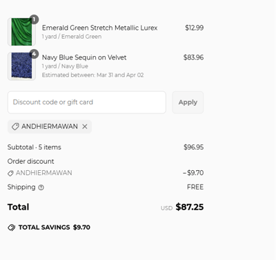 Proof of working KikiTextiles coupon codes and where to put or use KikiTextiles coupon, added on 2025-03-27 03:18:21.
