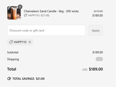 Proof of working Chameleon Sand Candle promo codes and where to put or use Chameleon Sand Candle coupon, added on 2025-05-08 00:00:00.