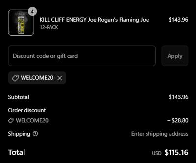 Proof of working Kill Cliff coupon codes and where to put or use Kill Cliff coupon, added on 2024-12-31 00:00:00.