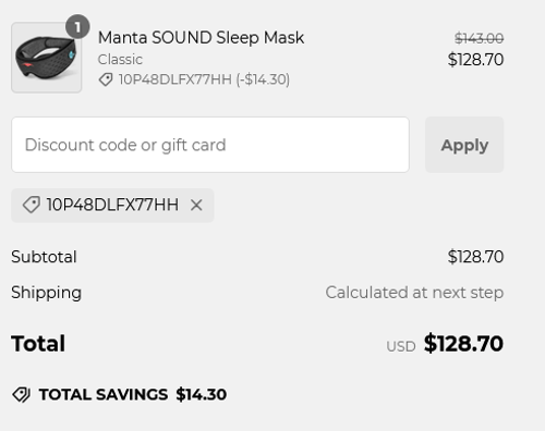 proof of working Manta Sleep discount codes 10P48DLFX77HH