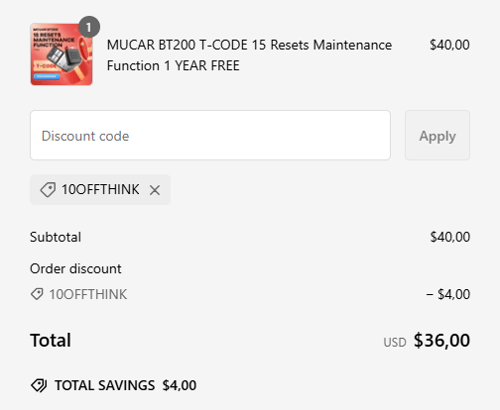 proof of working ThinkCar coupon codes 10OFFTHINK