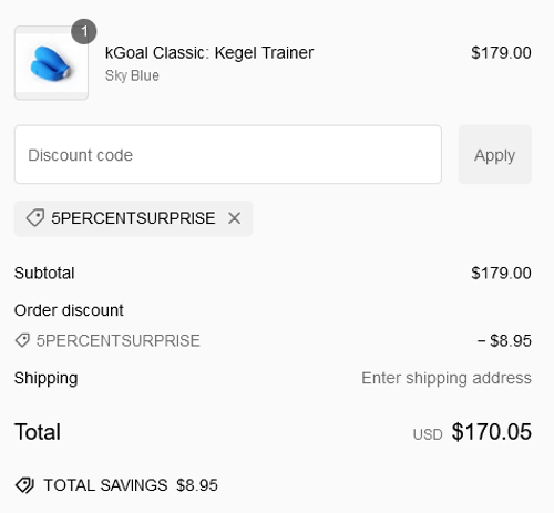 proof of working kGoal coupon codes 5PERCENTSURPRISE