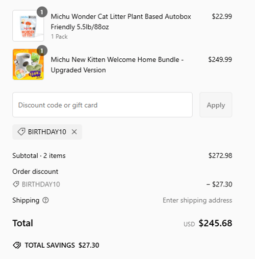proof of working MichuPet promo codes CAS07V9Y0119