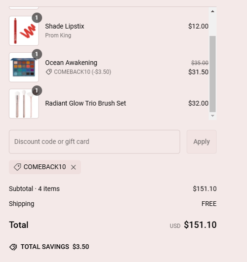 proof of working IBY Beauty coupon codes COMEBACK10