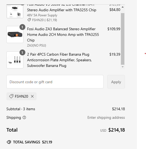 proof of working Fosi Audio coupon codes FSHN20 