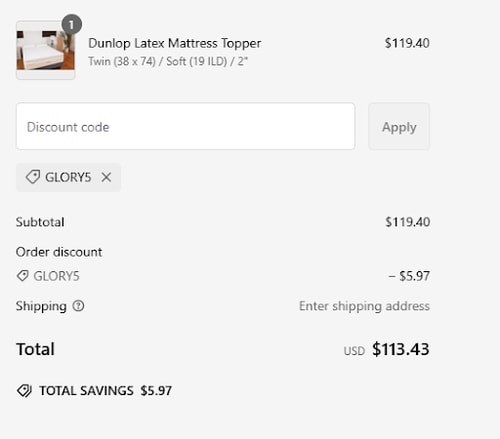 proof of working Latex Mattress Factory discount codes GLORY5