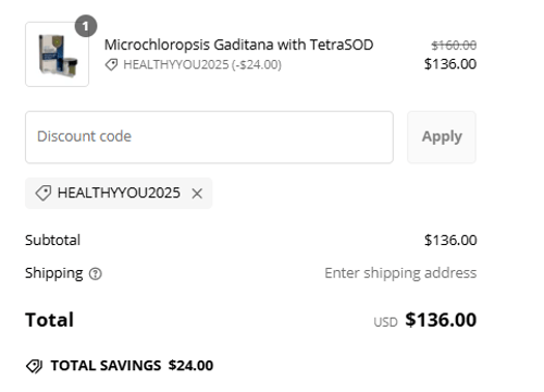proof of working Global Phytoplankton Alliance coupon codes HEALTHYYOU2025