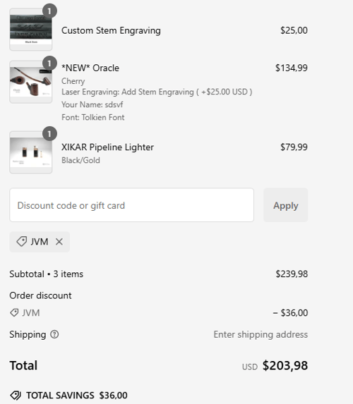proof of working MacQueen Pipes discount codes JVM