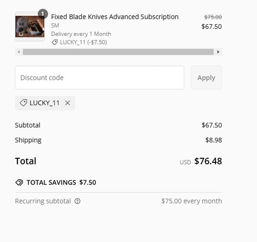 proof of working Monthly Knife Club coupon codes LUCKY_11