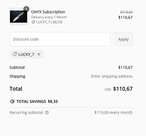 proof of working Monthly Knife Club coupon codes LUCKY_7