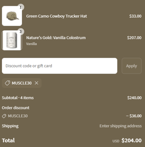 proof of working Cowboy Colostrum discount codes MUSCLE30