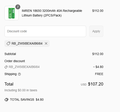 proof of working IMREN Batteries coupon codes RB_ZW5IBEXAIB6I84