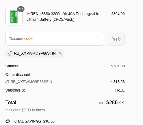 proof of working IMREN Batteries coupon codes RB_XXPWMO9P88SFIN