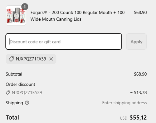 proof of working FORJARS promo codes NJXPQZ71FA39