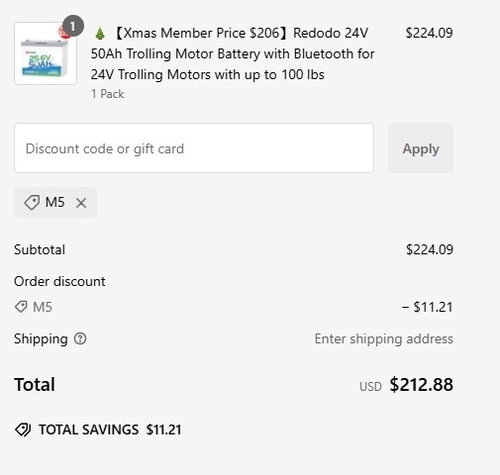 proof of working Redodo Power coupon codes M5
