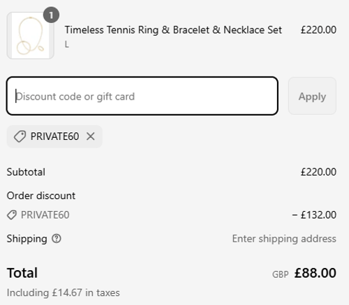 proof of working TILARY Jewellery discount codes PRIVATE60