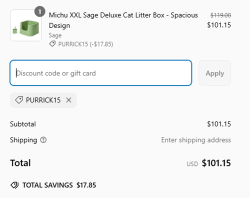 proof of working MichuPet promo codes PURRICK15