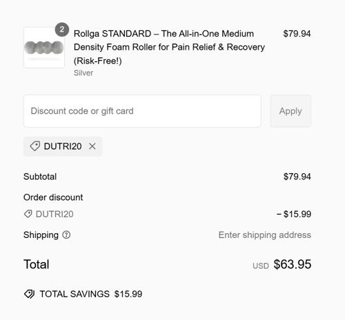 proof of working Rollga Foam Rollers coupon codes DUTRI20