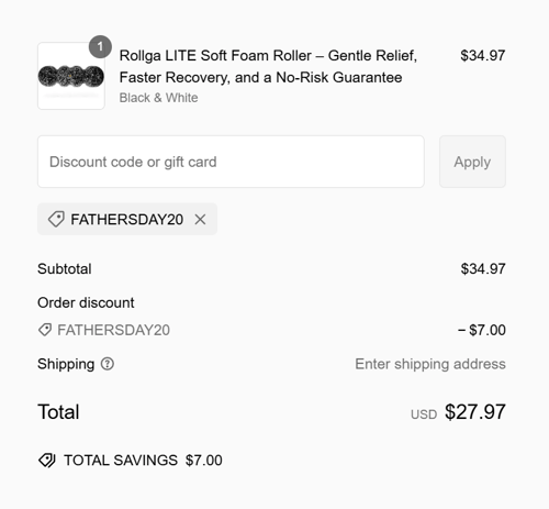 proof of working Rollga Foam Rollers coupon codes FATHERSDAY20