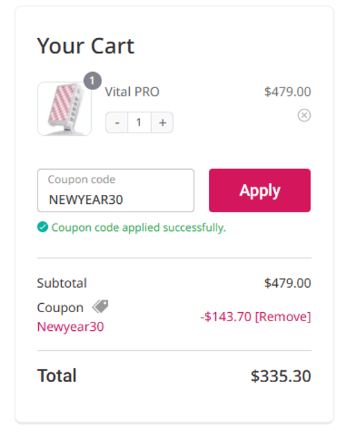 proof of working Vital Red Light discount codes NEWYEAR30
